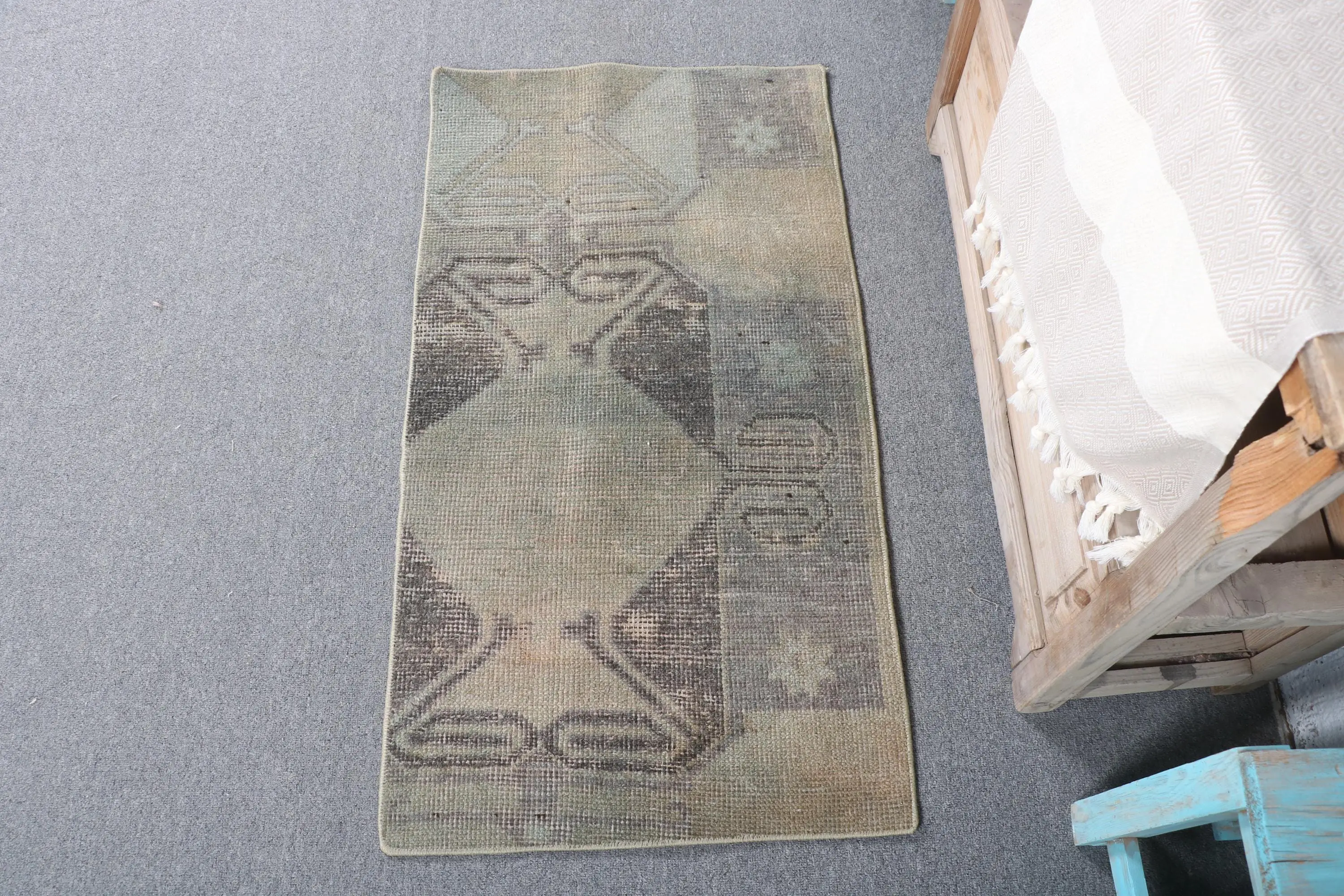 1.7x3.3 ft Rug, Small Vintage Rug, Gray Abstract Rug - 1