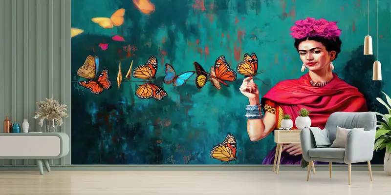 Fashion Wallpaper, Modern Wall Art, Frida And Butterflies Wall Print, Famous Wallpaper, Luxury Wall Painting, Frida Kahlo Wallpaper, - 5