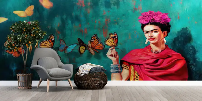 Fashion Wallpaper, Modern Wall Art, Frida And Butterflies Wall Print, Famous Wallpaper, Luxury Wall Painting, Frida Kahlo Wallpaper, - 4
