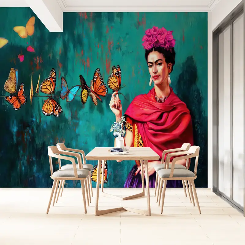 Fashion Wallpaper, Modern Wall Art, Frida And Butterflies Wall Print, Famous Wallpaper, Luxury Wall Painting, Frida Kahlo Wallpaper, - 8