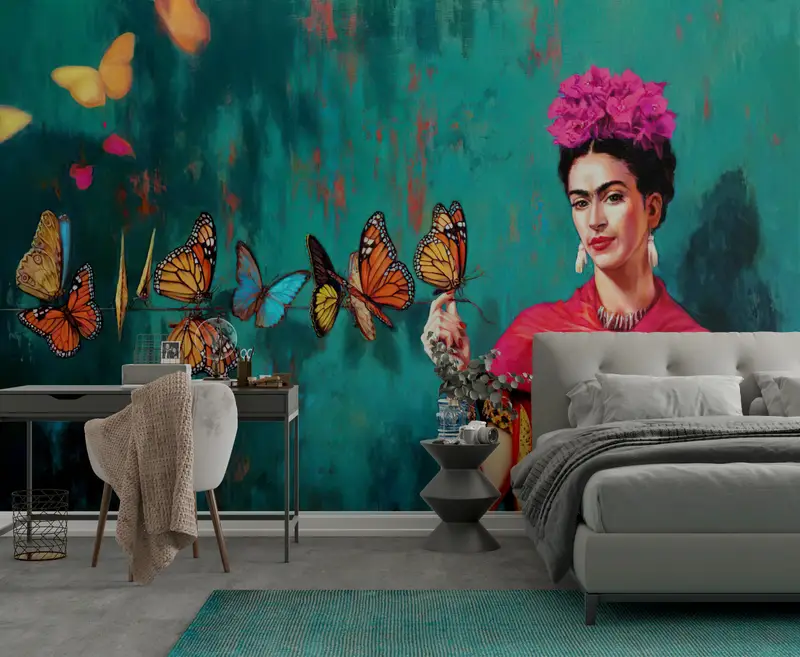 Fashion Wallpaper, Modern Wall Art, Frida And Butterflies Wall Print, Famous Wallpaper, Luxury Wall Painting, Frida Kahlo Wallpaper, - 2