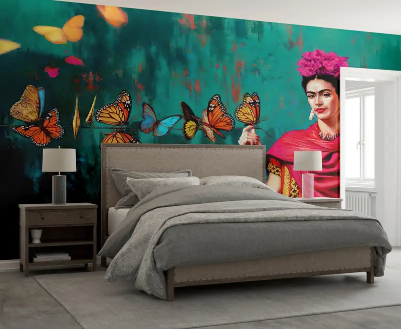 Fashion Wallpaper, Modern Wall Art, Frida And Butterflies Wall Print, Famous Wallpaper, Luxury Wall Painting, Frida Kahlo Wallpaper, - 7