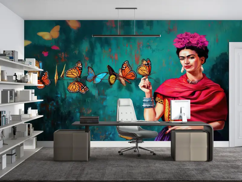 Fashion Wallpaper, Modern Wall Art, Frida And Butterflies Wall Print, Famous Wallpaper, Luxury Wall Painting, Frida Kahlo Wallpaper, - 6