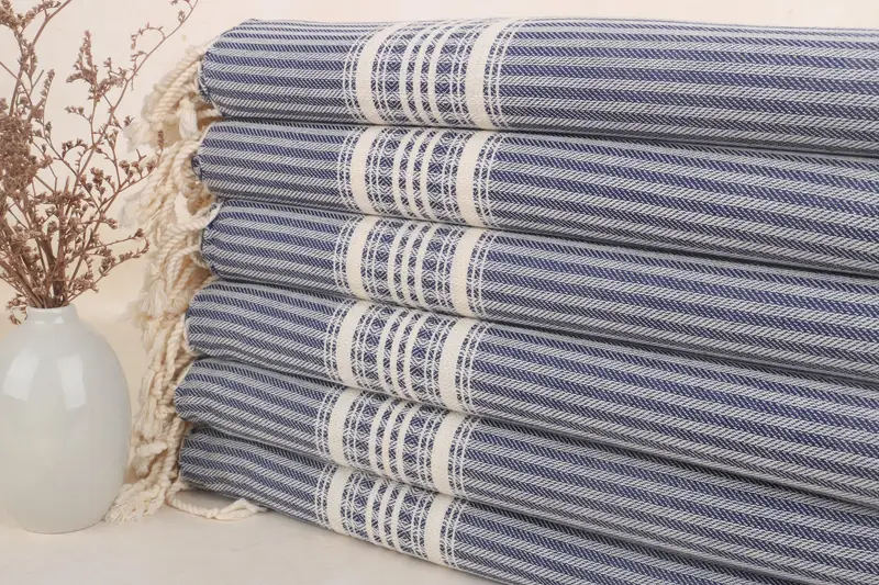Navy Cotton Towel Striped, Bachelorette Gift, 38x67 Inches