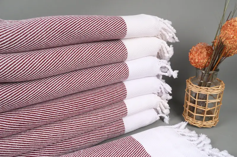 Personalized Turkish Beach Towel Burgundy Striped Organic, 40x71 Inches