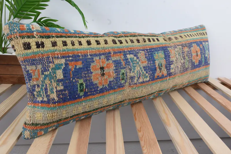 Turkish Kilim Pillow, Cushion Case, 12x36 Blue Pillow Sham, Morroccon Kilim Cushion Pillow, Turkish Pillow, Vintage Kilim Pillow - 4