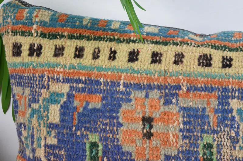 Turkish Kilim Pillow, Cushion Case, 12x36 Blue Pillow Sham, Morroccon Kilim Cushion Pillow, Turkish Pillow, Vintage Kilim Pillow - 2