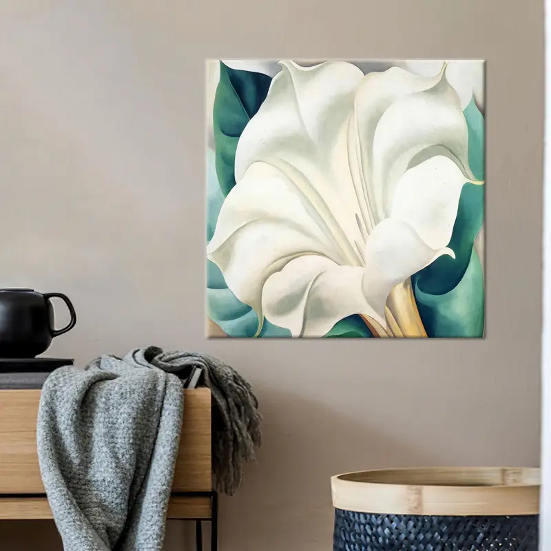 Modern Lüks Beyaz Çiçek Baskılı Kanvas Tablo - Zarif Duvar Sanatı