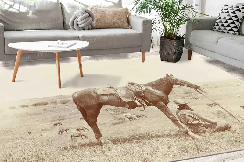 テキサスファームハウスの素朴な馬プリントラグ - エレガントな馬愛好家へのギフト