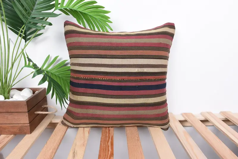 Ethnical Kilim Rug Pillow, Pillow, Turkish Kilim Pillow, Seat Cushion Cover, 16x16 Purple Cushion Case, Turkish Pillow, Yoga Pillow Sham - 1