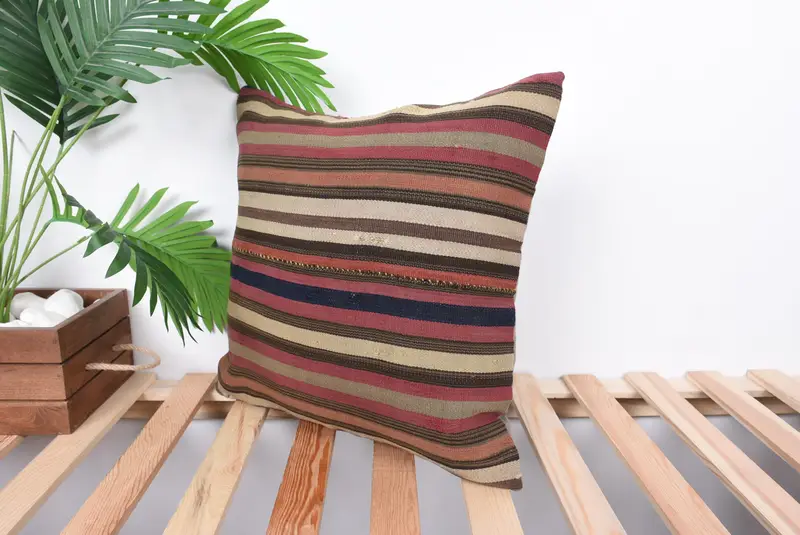 Ethnical Kilim Rug Pillow, Pillow, Turkish Kilim Pillow, Seat Cushion Cover, 16x16 Purple Cushion Case, Turkish Pillow, Yoga Pillow Sham - 5
