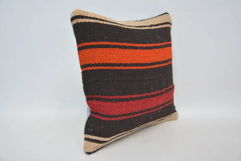 Traditional Pillow Case, Antique Pillows, Kilim Pillow, 14x14 Brown Pillow Cover, Yoga Cushion Case, Pillow Cover, Turkish Pillow - 3