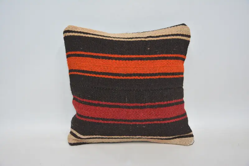 Traditional Pillow Case, Antique Pillows, Kilim Pillow, 14x14 Brown Pillow Cover, Yoga Cushion Case, Pillow Cover, Turkish Pillow - 1