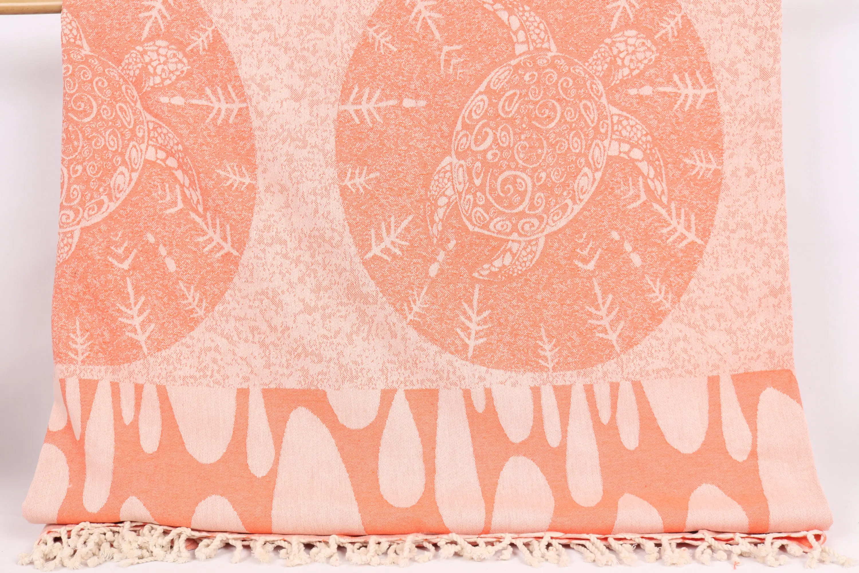 Turkish Cotton Throw Turtle Design Beige Solid Blanket, 79x99 Inches - 1