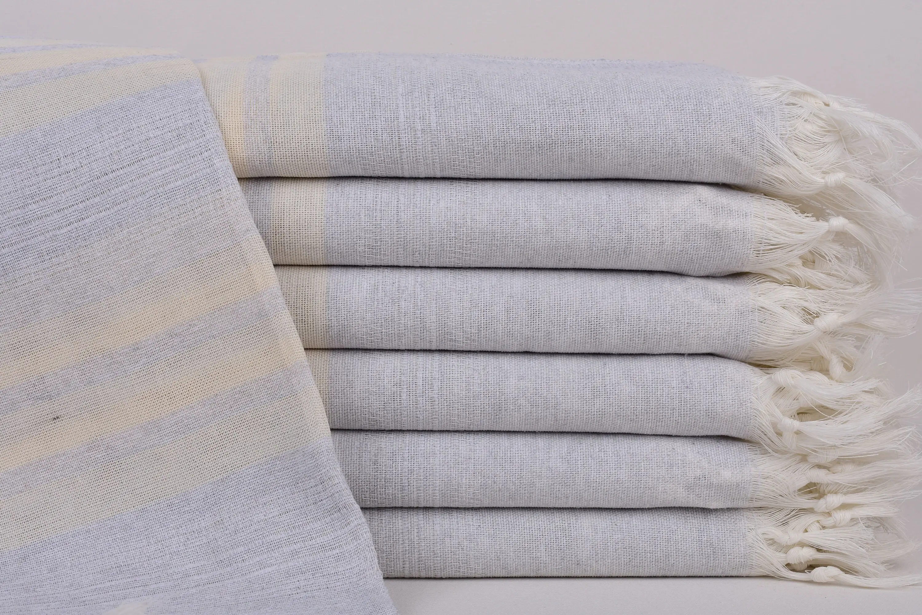 Light Gray Striped Turkish Towel, 67x40 Inches, Organic Cotton - 1