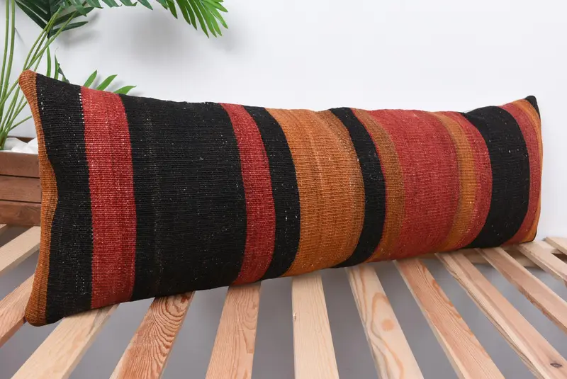 Turkish Pillow, Retro Throw Cushion Cover, Boho Pillow Sham Cover, Cushion, Pillow for Sofa, Couch Pillow Sham, 12x36 Red Pillow Sham - 4