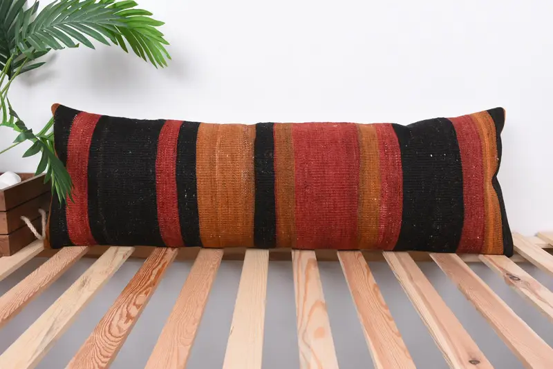 Turkish Pillow, Retro Throw Cushion Cover, Boho Pillow Sham Cover, Cushion, Pillow for Sofa, Couch Pillow Sham, 12x36 Red Pillow Sham - 1