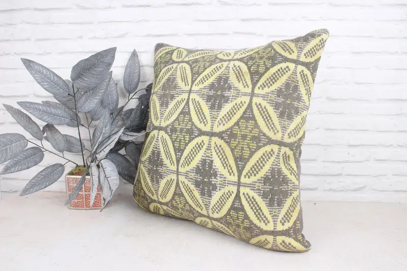 Yastık kasası, Türk Kilim yastığı, kanepe yastığı, 24x24 sarı yastık, destek yastığı, Türk yastığı, ev dekorasyonu yastığı - 4