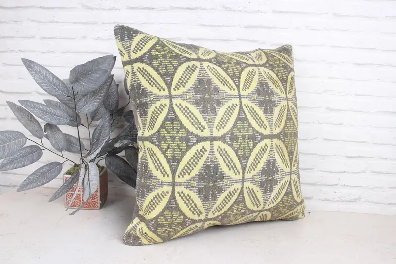 Yastık kasası, Türk Kilim yastığı, kanepe yastığı, 24x24 sarı yastık, destek yastığı, Türk yastığı, ev dekorasyonu yastığı - 3