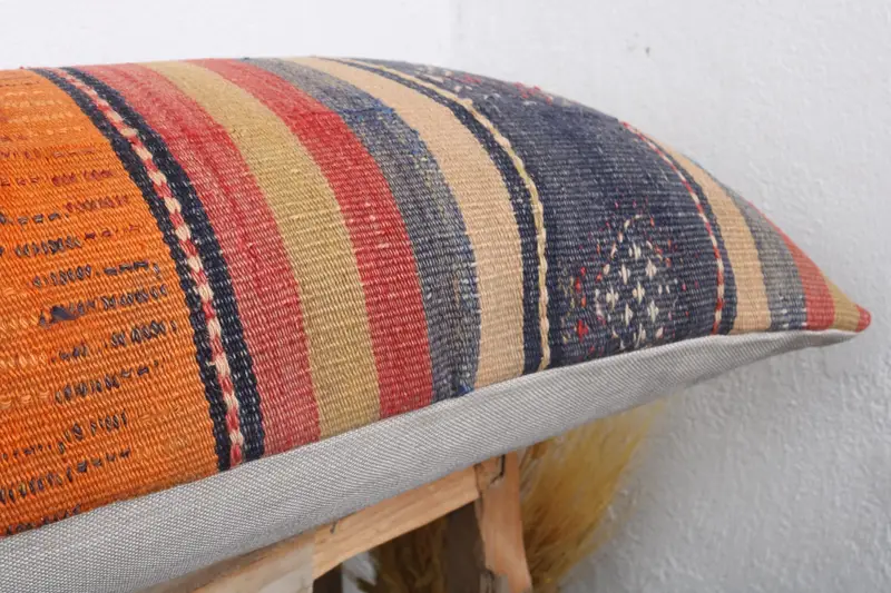 Ethnical Kilim Rug Pillow, 16x43 Orange Cushion, Designer Throw Pillow, Interior Designer Pillow, Cushion, Gift Pillow - 6