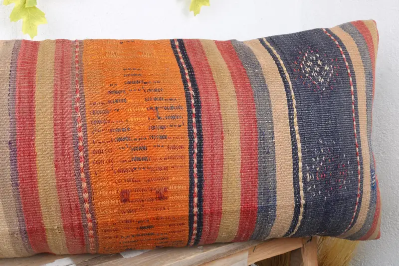 Ethnical Kilim Rug Pillow, 16x43 Orange Cushion, Designer Throw Pillow, Interior Designer Pillow, Cushion, Gift Pillow - 5