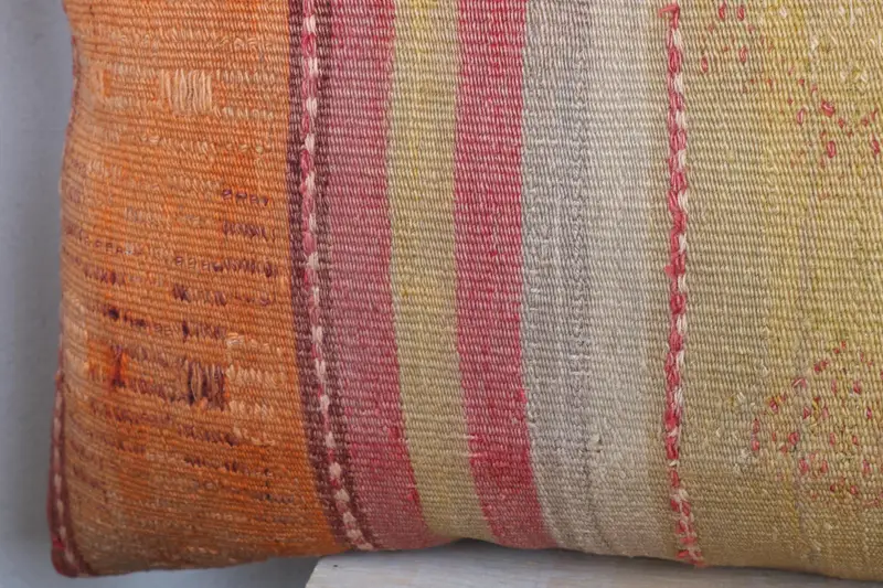 Ethnical Kilim Rug Pillow, 16x43 Orange Cushion, Designer Throw Pillow, Interior Designer Pillow, Cushion, Gift Pillow - 3
