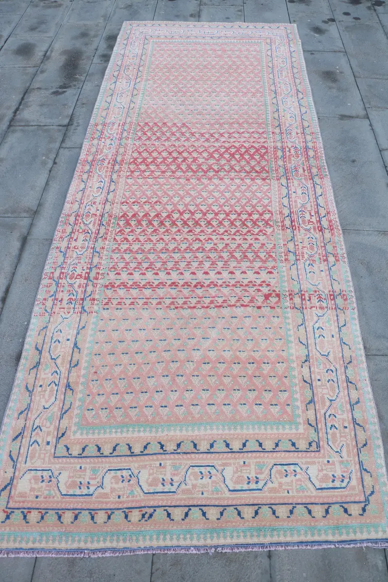 3,7x9,9 ft Kilim, Pembe ve Mavi Düz Desenli
