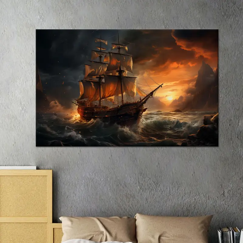 Enchanting Sunset Sea Pirate Fantasy Ship Canvas Print