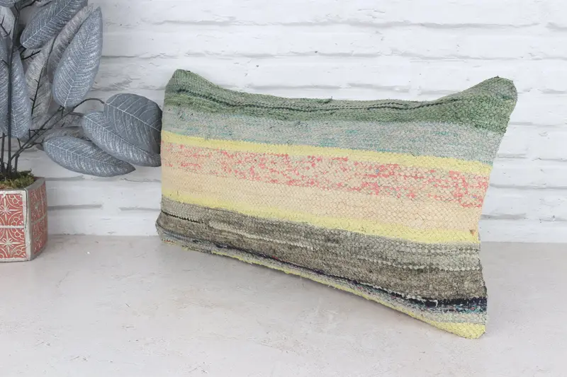 Gift Pillow, Pillow for Couch, Ethnical Kilim Rug Pillow, Pillow, Indoor Pillow Cover, Outdoor Bolster Pillow Case, 12x24 Yellow Cushion Cover - 5