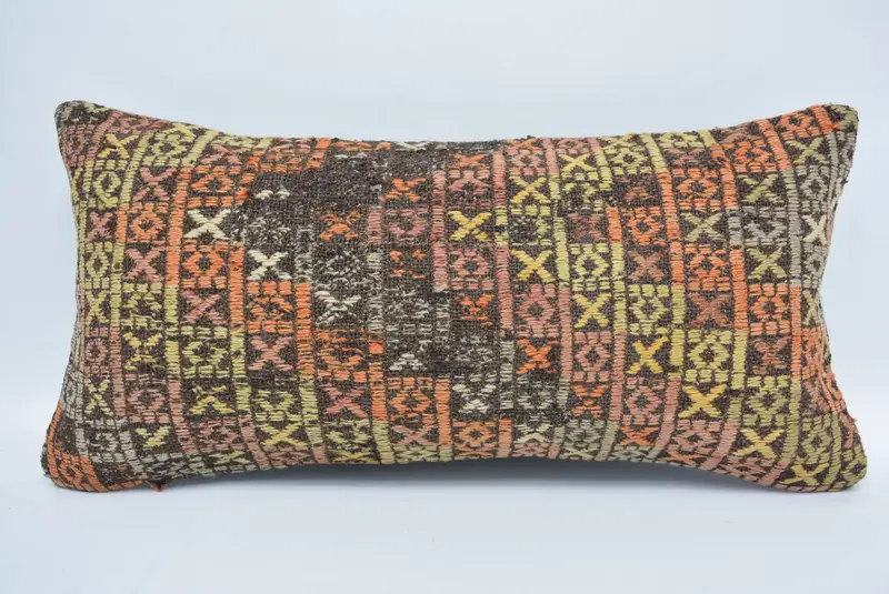 Gift Pillow, Handwoven Pillow Cover Cushion Case, Vintage Kilim Throw Pillow, Cushion Cover, 12x24 Orange Pillow, Kilim Pillow Cover - 1