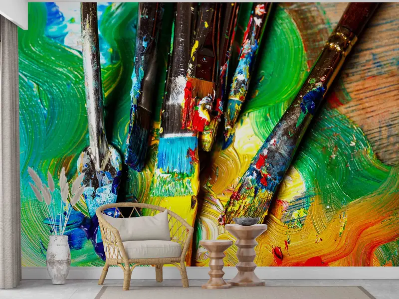 Paint Wall Stickers, Vinyl Wallpaper, Oil Wall Paper, Colorful Brush Stroke Wall Paper, Wallpaper Mural Art, Modern Wall Art, 3D Wall Art, - 2