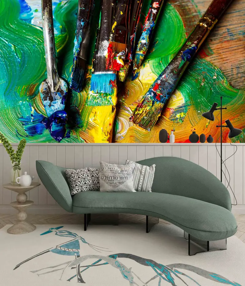 Paint Wall Stickers, Vinyl Wallpaper, Oil Wall Paper, Colorful Brush Stroke Wall Paper, Wallpaper Mural Art, Modern Wall Art, 3D Wall Art, - 1