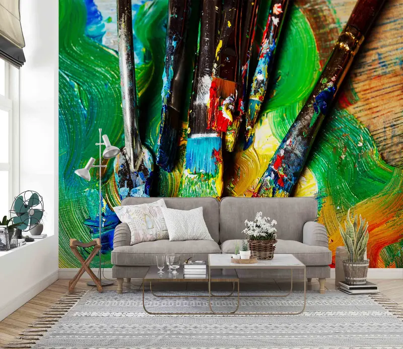 Paint Wall Stickers, Vinyl Wallpaper, Oil Wall Paper, Colorful Brush Stroke Wall Paper, Wallpaper Mural Art, Modern Wall Art, 3D Wall Art, - 3