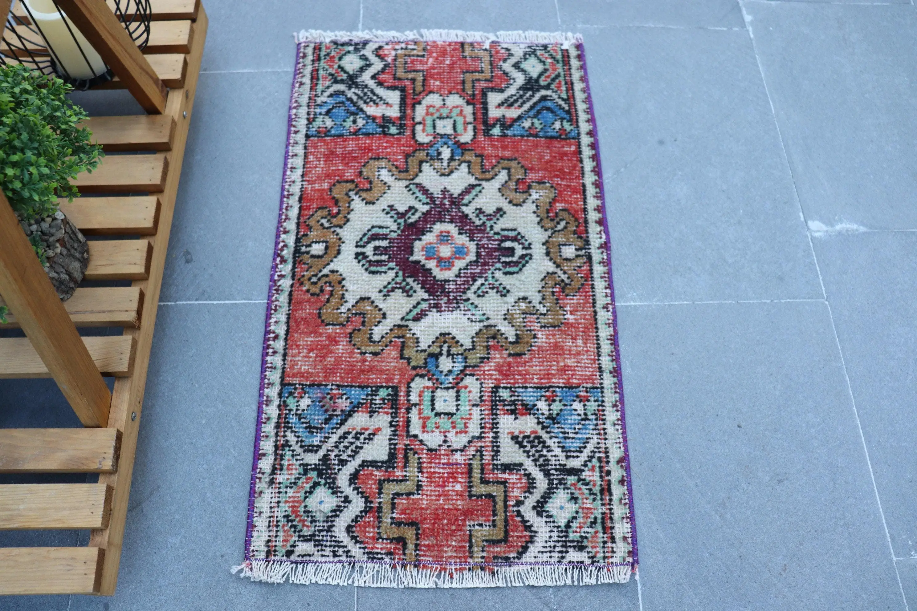2.4x1.4 ft Rug, Turkish Vintage Rug, Red Wool Rug - 1