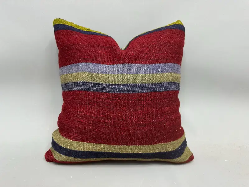 Pattern Throw Cushion Case, Antique Pillows, 20x20 Red Pillow, Chair Pillow Cover, Vintage Pillow, Handmade Kilim Cushion, Cushion Cover - 1