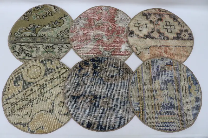 Steampunk Bohemian Circle Tischsets, Set aus beige und brauner Baumwolle