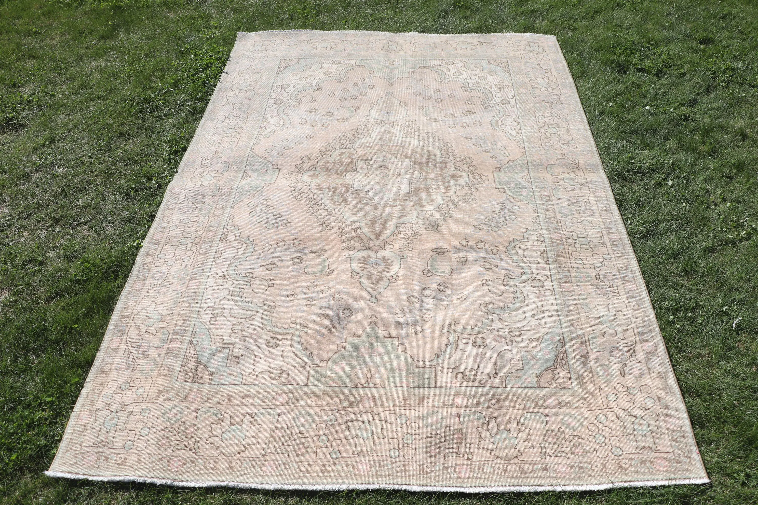 Vintage Halı, 6.4x9.5 ft Türk Halısı, Pembe Oryantal Yün Halı - 1