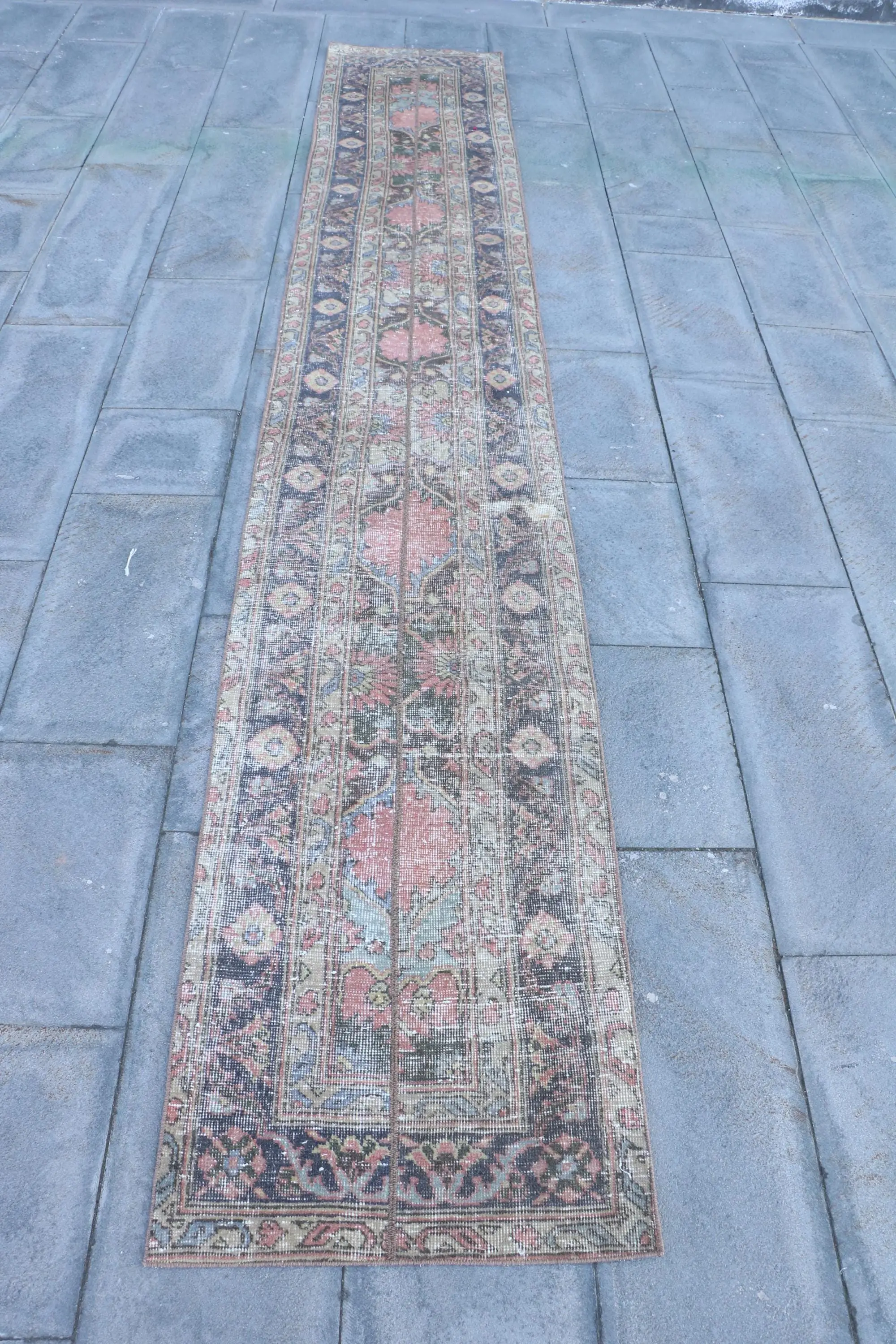 Vintage Turkish Rug, 2x12.4 ft Rug, Blue Red Ombré Rug - 1