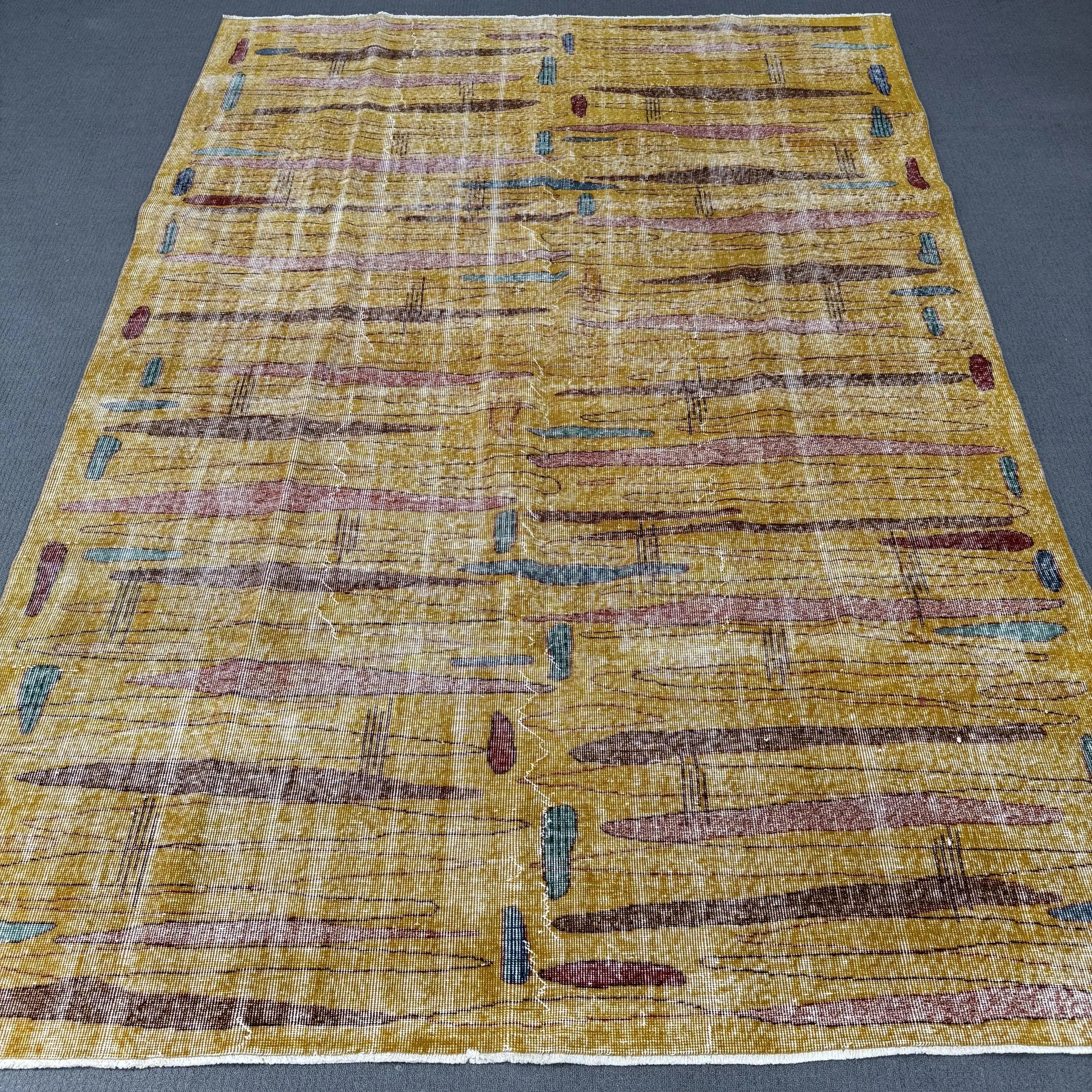 Großer Vintage-Teppich 6,6 x 9,5 Fuß, gelber Ombré-Teppich aus türkischer Wolle - 1