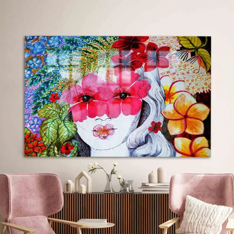 エレガントなプリントガラス: 抽象的な女性、植物のテーマ