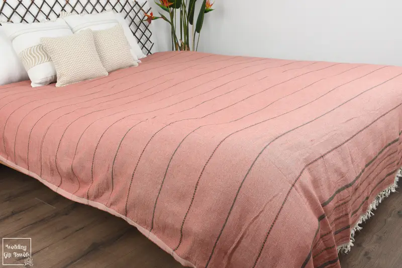 Personalized Turkish Cotton Throw Blanket Striped Boho Beige, 79x99 Inches