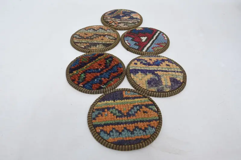 Blue and Orange Woven Coasters, Set of Six Coasters