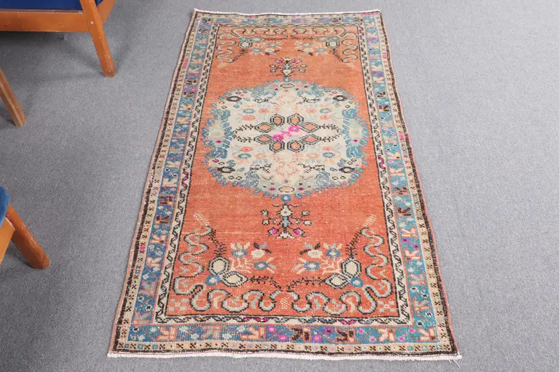 3x5.3 ft Vintage Rug, Oversize Turkish Rug, Orange Camouflage Rug - 1