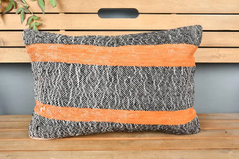 16x24 Black Cushion, Aztec Cushion Cover, Vintage Kilim Throw Pillow, Pillow for Couch, Interior Designer Pillow, Cushion Cover - 6