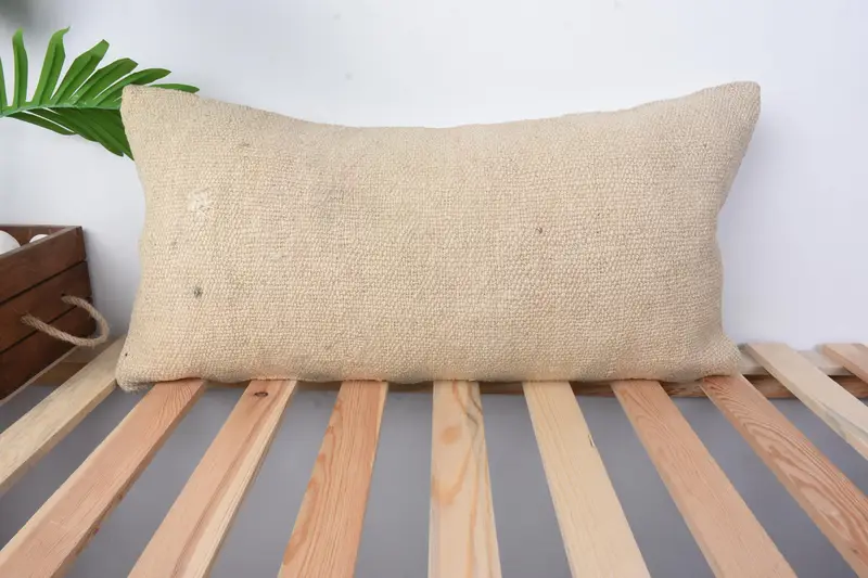 Outdoor Bolster Pillow, Cushion Cover, Retro Throw Cushion, Kilim Pillow, Antique Pillows, Pillow for Sofa, 12x24 Beige Cushion Case - 1