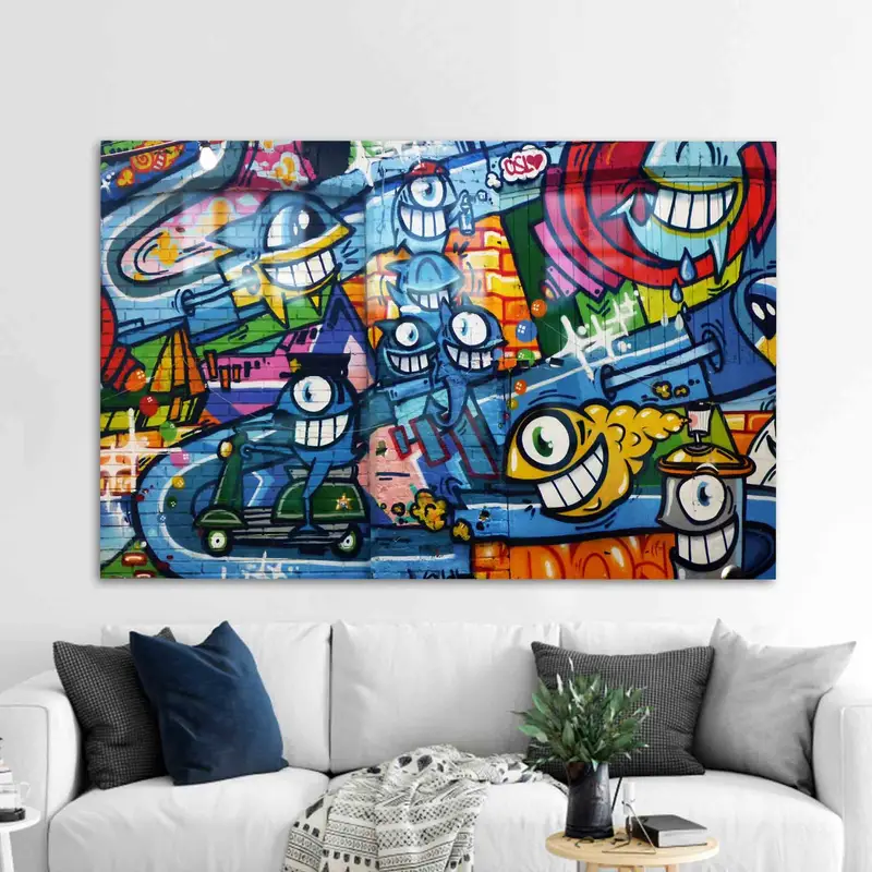 モダンな抽象的なグラフィティ プリント ガラス - 活気に満ちた現代的なデザイン