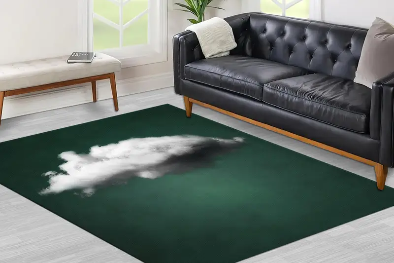 Alfombra estampada elegante: verde, minimalista, surrealista, moderna, abstracta