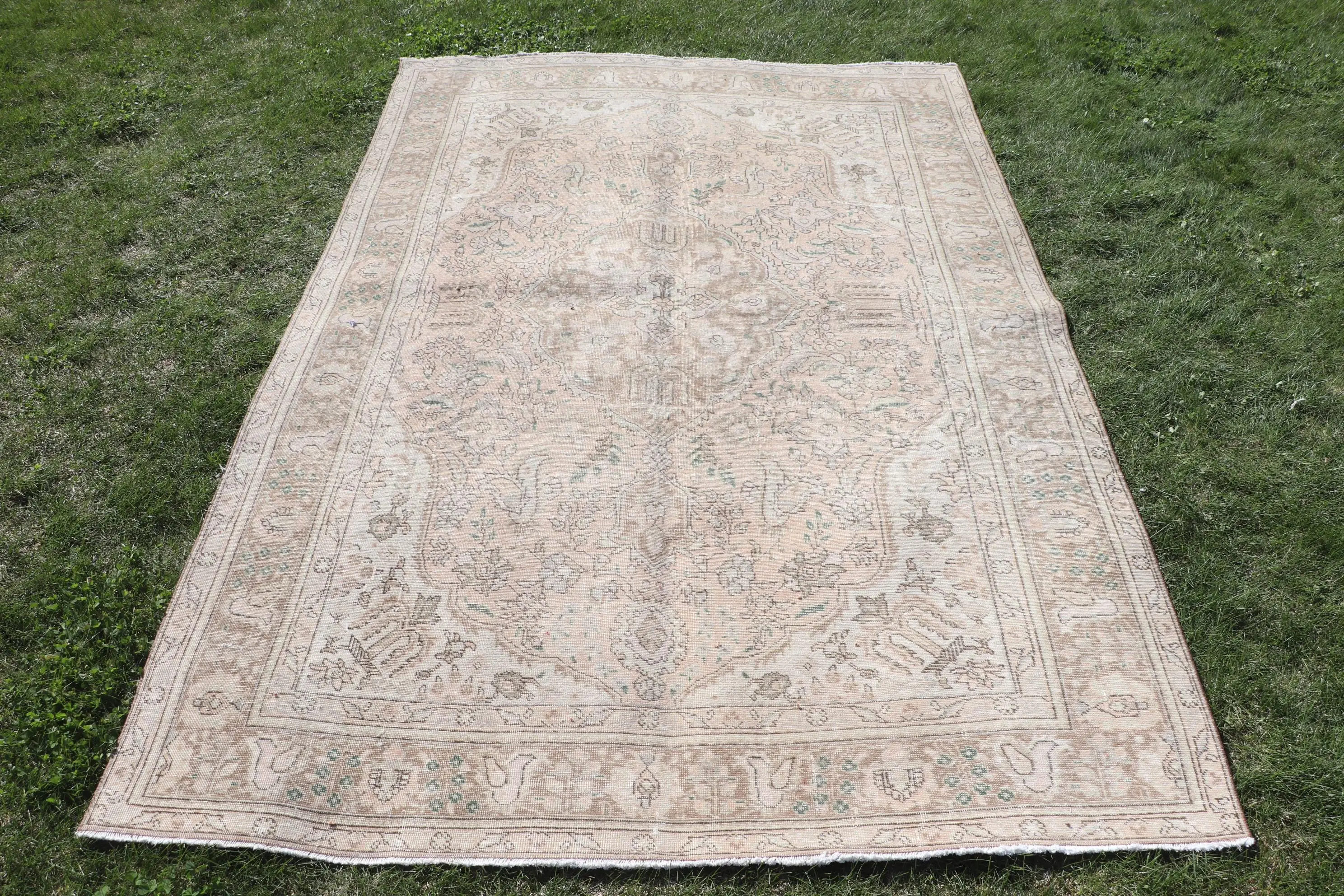 Vintage Türk Büyük Halı 6.4x9.7 ft, Kahverengi Yün Halı - 1