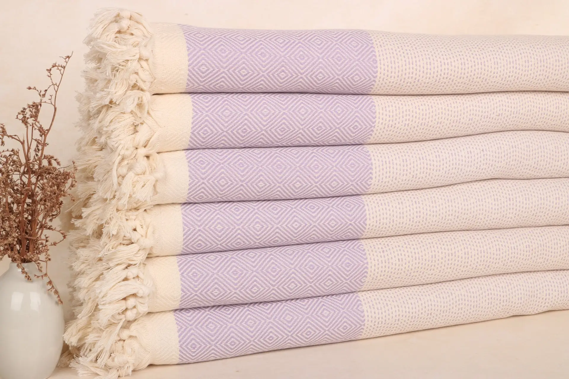 Lilac Cotton Throw Solid Turkish Blanket Queen, 79x103 Inches - 1