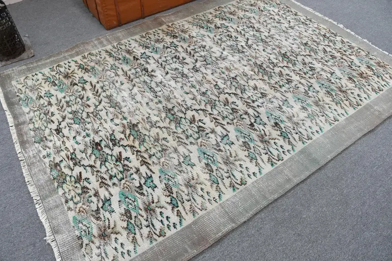 5,4x7,8 ft Vintage Teppich, grauer persischer türkischer Wollteppich